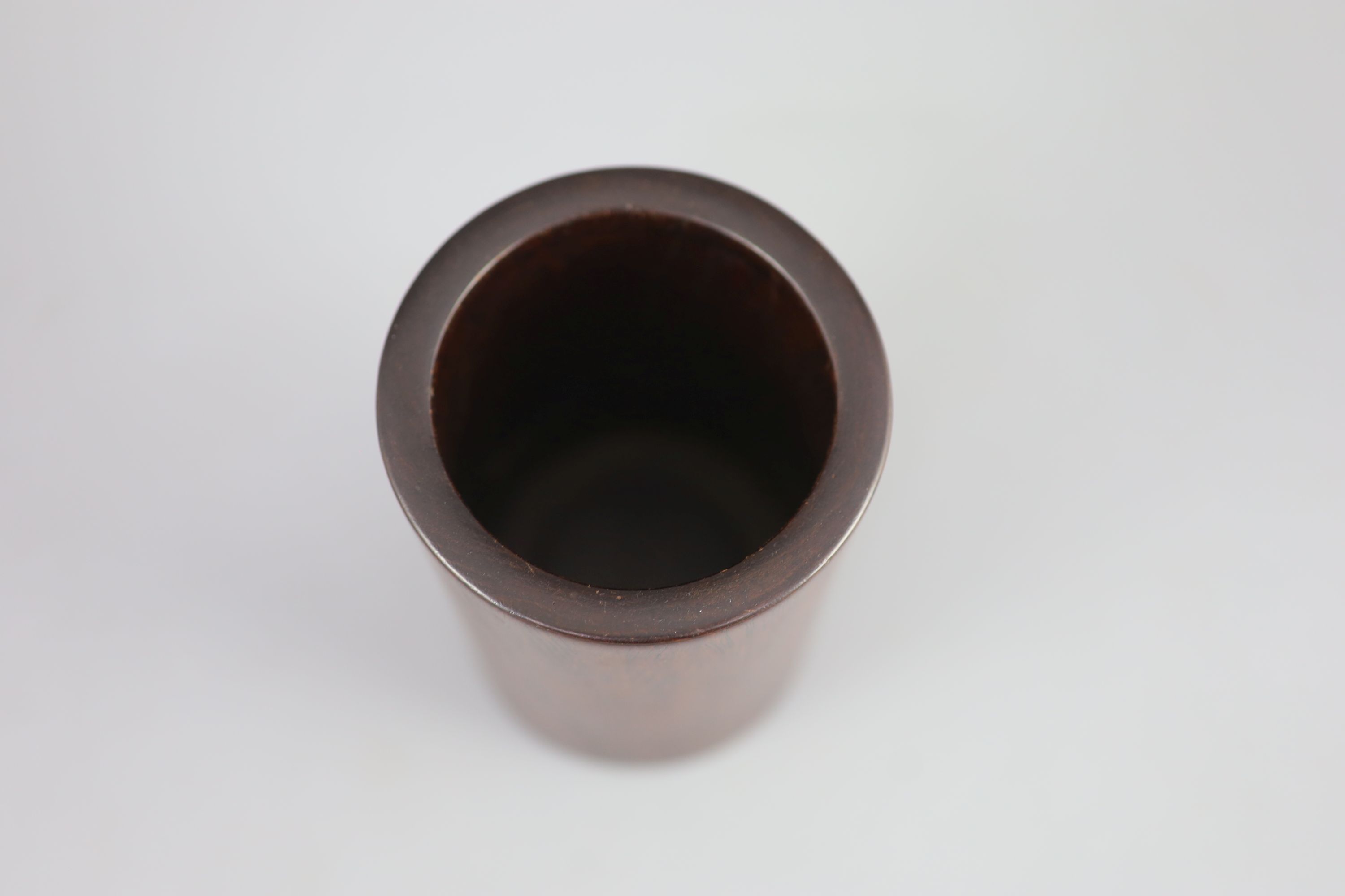 A Chinese huang huali brush pot, bitong, 18th/19th century, 12.2 cm high. Provenance - European private collection.